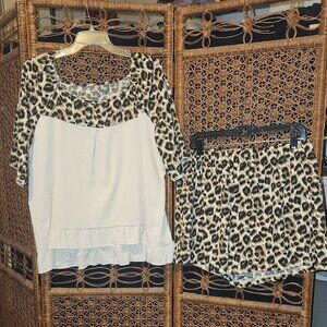 Cream and leopard print short and top set